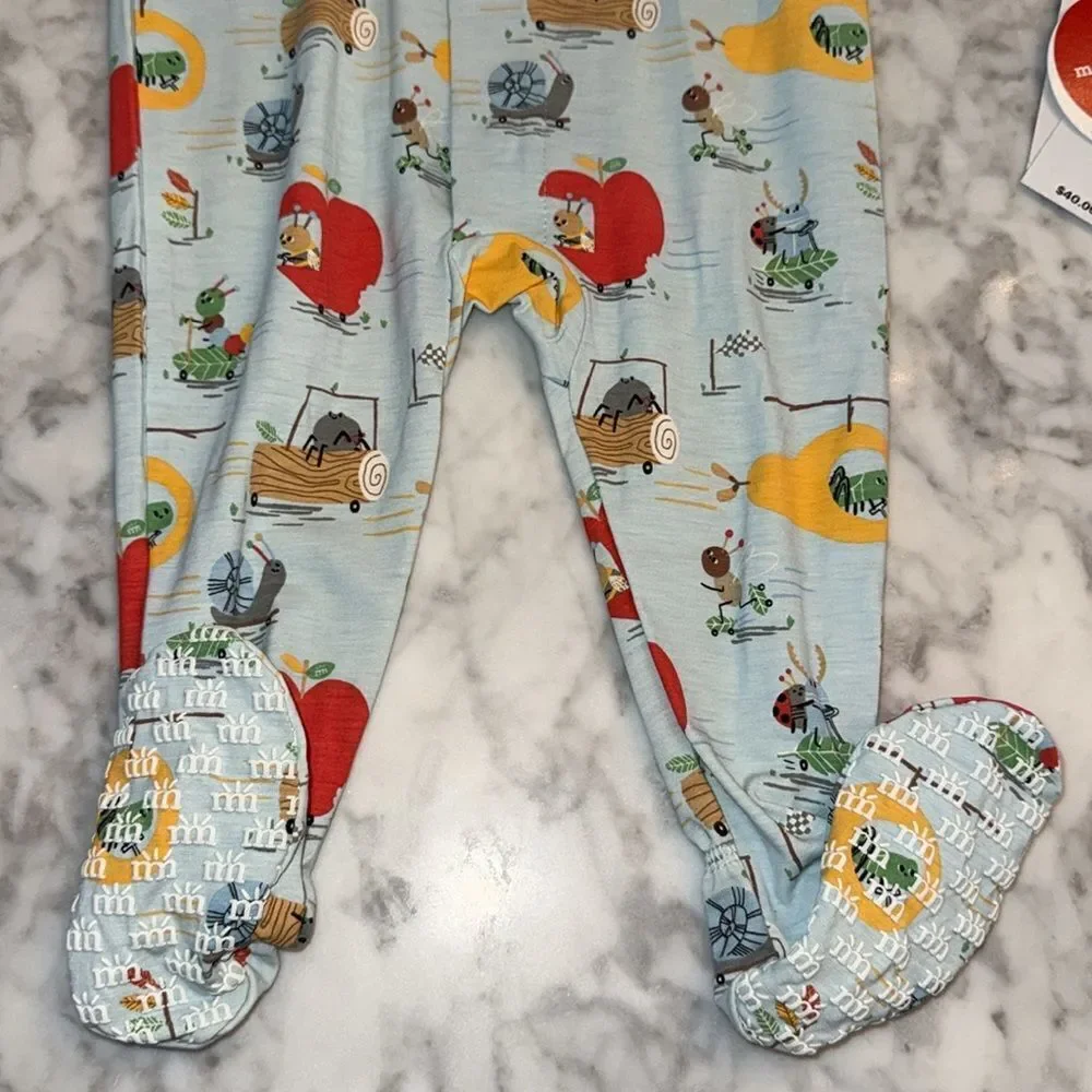 NWT Magnetic Me Modal Right Fit Footie in Blue with Red and Yellow Accents